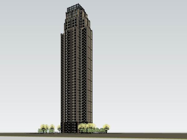 Sketchup住宅模型|超高层住宅，现代风格，45层