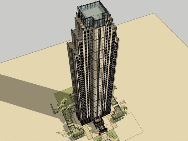 Sketchup住宅模型|超高层住宅，现代风格，45层
