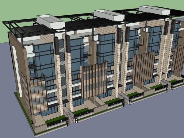 Sketchup住宅模型|多层住宅，现代风格，6层
