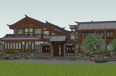 Sketchup酒店模型|多层仿古旅馆，酒店，中式风格，3层-BIM建筑网