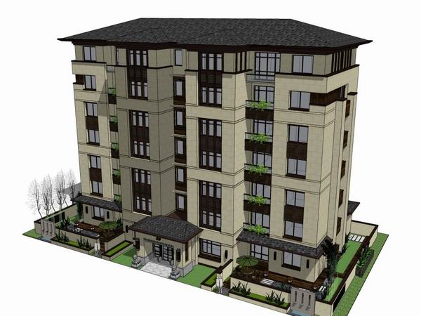 Sketchup住宅模型|多层住宅，古典风格