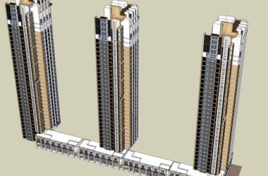 Sketchup住宅模型|高层住宅，现代风格，底部商业，33层-BIM建筑网