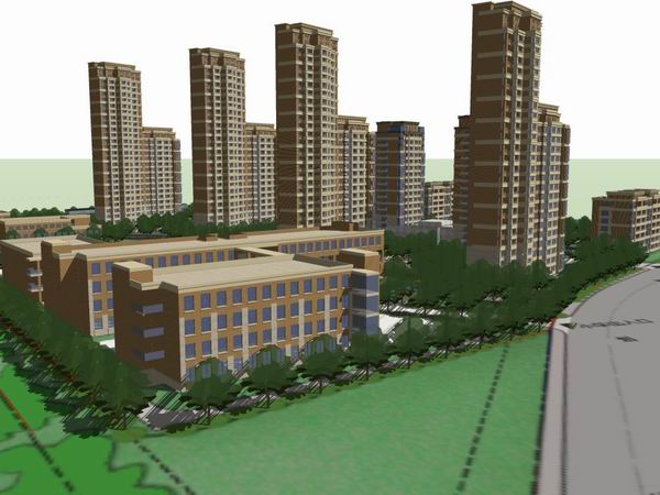 Sketchup住宅模型|高层住宅，古典风格，28+18+7层