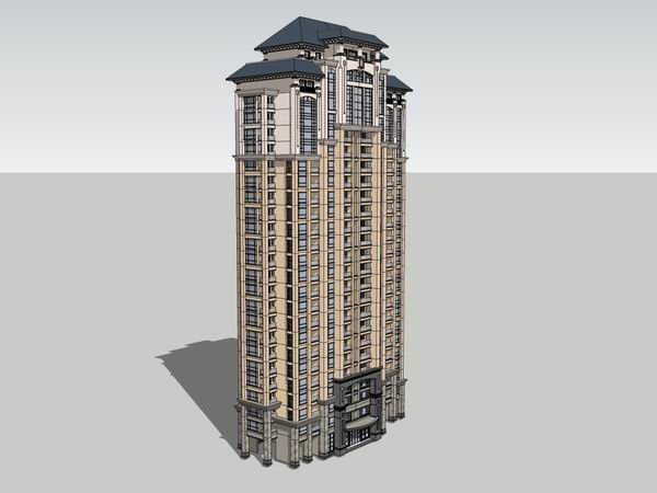 Sketchup住宅模型|高层住宅，古典风格，26层