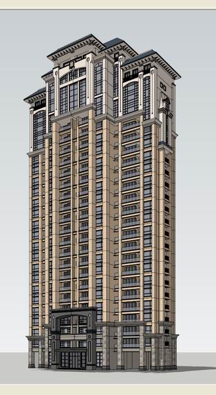 Sketchup住宅模型|高层住宅，古典风格，26层