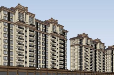 Sketchup住宅模型|高层住宅公寓，底部商业，古典风格-BIM建筑网