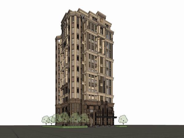 Sketchup住宅模型|高层农村住宅，自住，古典风格，10层