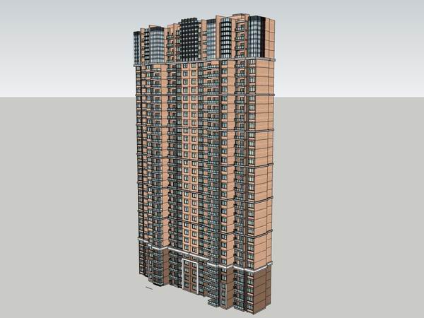 Sketchup住宅模型|高层住宅，现代风格，25层