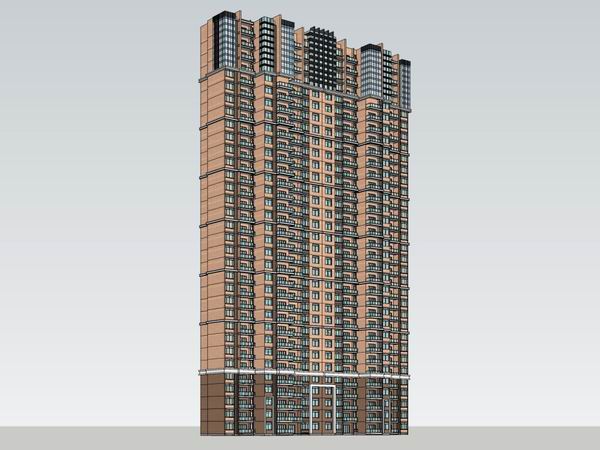 Sketchup住宅模型|高层住宅，现代风格，25层
