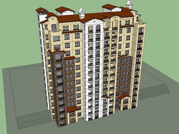 Sketchup住宅模型|高层住宅，古典风格，13层