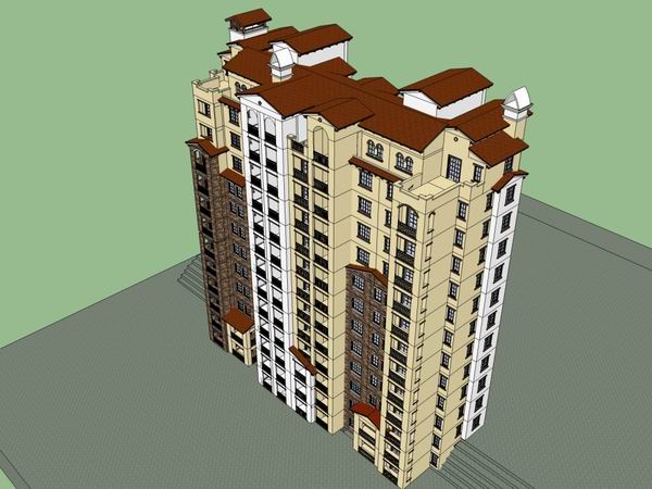 Sketchup住宅模型|高层住宅，古典风格，13层