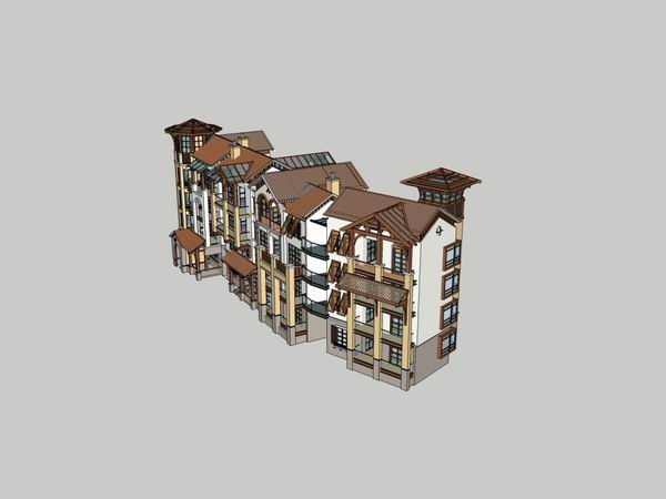 Sketchup住宅模型|多层联排住宅，古典风格，4层
