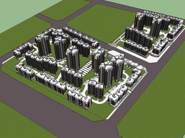 Sketchup住宅模型|高层住宅，现代风格，7+11+18层