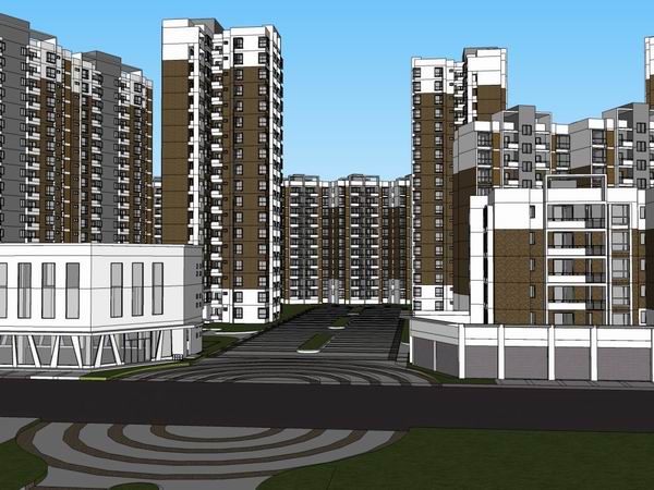Sketchup住宅模型|高层住宅，现代风格，7+11+18层