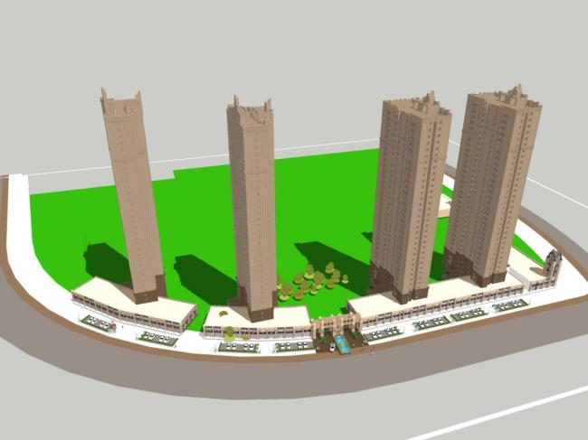 Sketchup住宅模型|超高层住宅，现代风格，40层