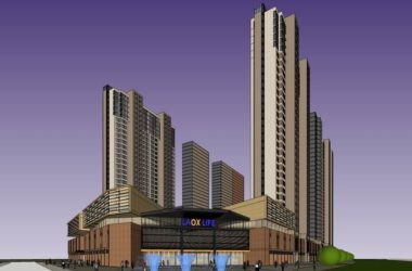 Sketchup住宅模型|高层住宅，底部商业，商业街，现代风格-BIM建筑网