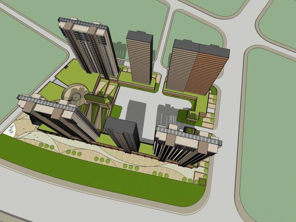 Sketchup住宅模型|高层住宅，底部商业，商业街，现代风格