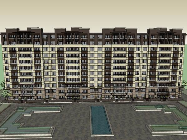 Sketchup住宅模型|多层联排住宅，古典风格，11层