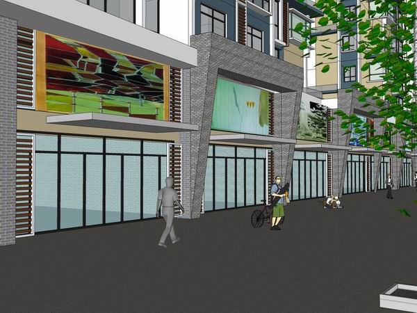 Sketchup住宅模型|高层住宅，现代风格，底商