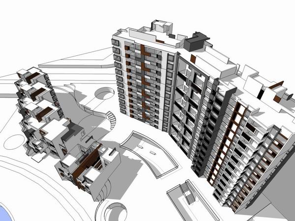 Sketchup住宅模型|高层住宅，洋房，现代风格，海景住宅