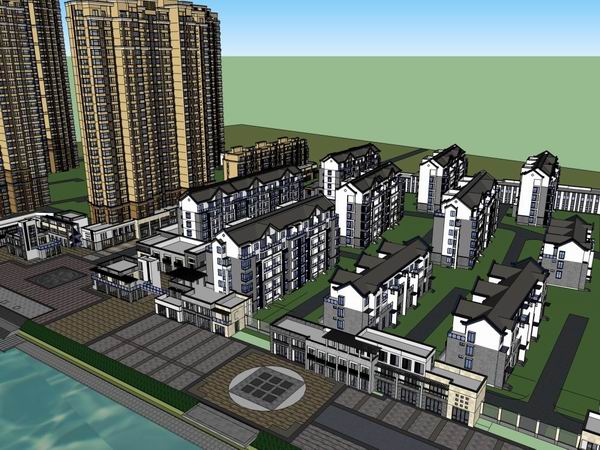 Sketchup住宅模型|多高层住宅小区，古典风格