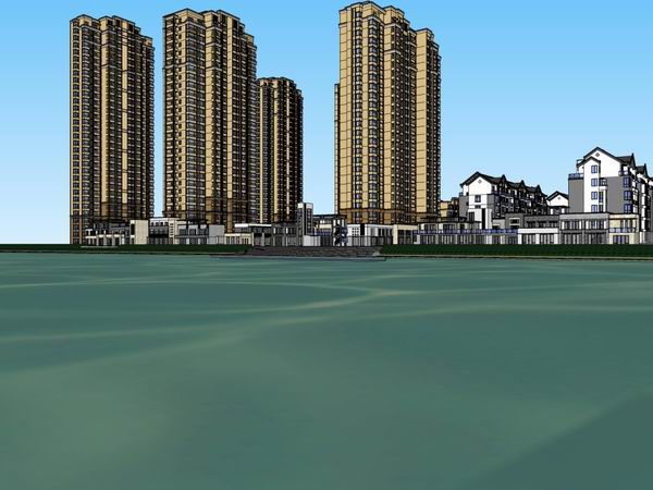 Sketchup住宅模型|多高层住宅小区，古典风格