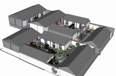 Sketchup住宅模型|多层四合院住宅，现代中式风格-BIM建筑网