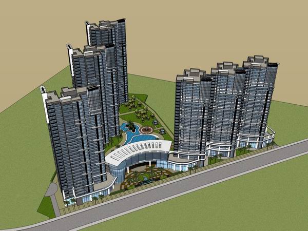 Sketchup住宅模型|超高层住宅，现代风格，底部商业，31层