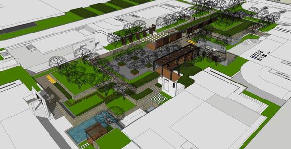 Sketchup住宅模型|高层住宅，办公，公园，现代风格，7+9+11层