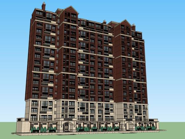 Sketchup住宅模型|高层住宅，古典风格，18层