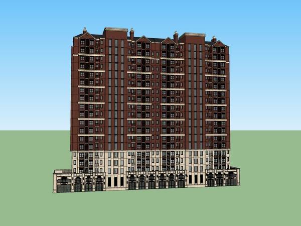 Sketchup住宅模型|高层住宅，古典风格，18层