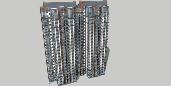 Sketchup住宅模型|高层住宅，现代风格，24层