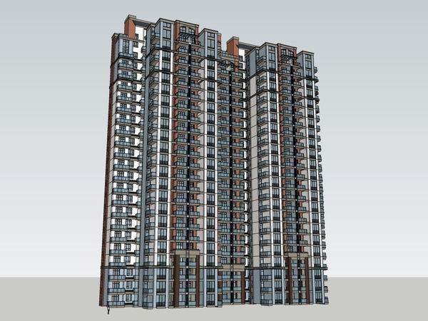 Sketchup住宅模型|高层住宅，现代风格，24层