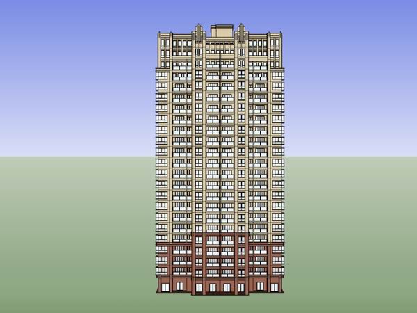 Sketchup住宅模型|高层住宅，古典风格，23层