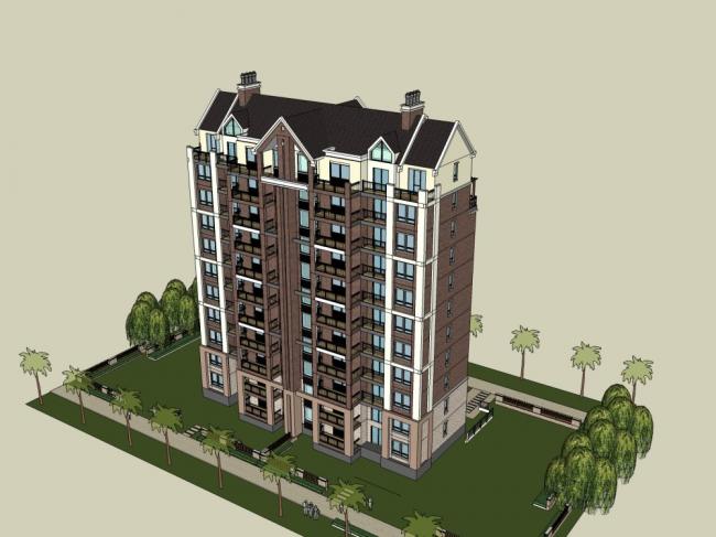 Sketchup住宅模型|高层住宅，古典风格，11层