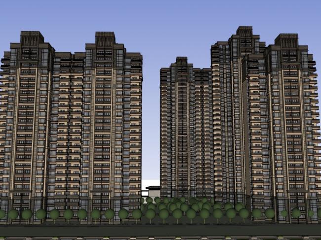 Sketchup住宅模型|高层住宅，沿街商业，古典风格，22+32层