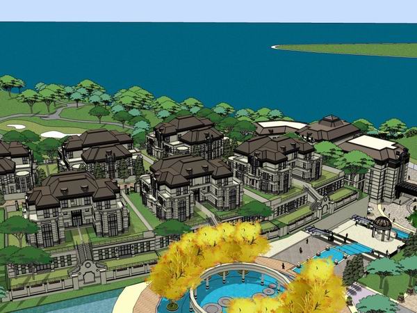 Sketchup住宅模型|高层住宅，古典风格，别墅，底部商业，公园，28层