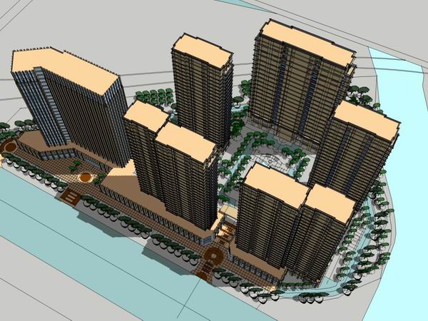 Sketchup住宅模型|高层住宅，现代风格，28层
