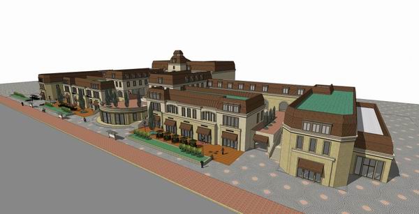 Sketchup住宅模型|高层住宅，底部商业，古典风格，15层