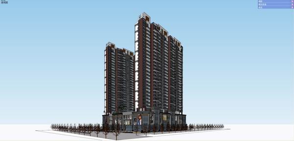Sketchup住宅模型|高层住宅，底部商业，办公，泳池，现代风格，29层