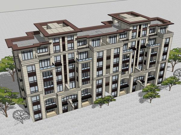 Sketchup住宅模型|多层住宅楼，古典风格，7层