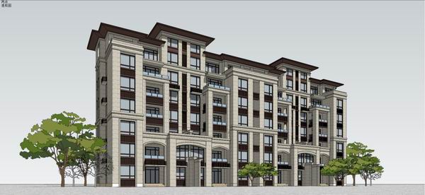 Sketchup住宅模型|多层住宅楼，古典风格，7层