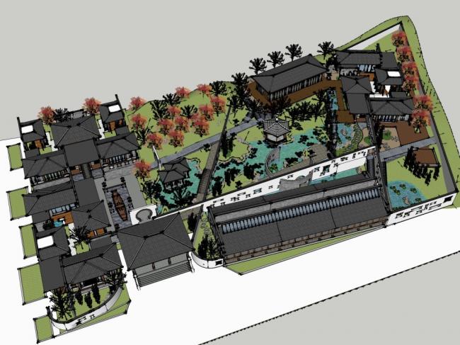 Sketchup住宅模型|多层住宅建筑群，中式风格