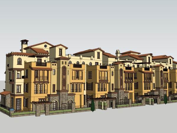 Sketchup商业模型|多层公寓住宅，古典风格