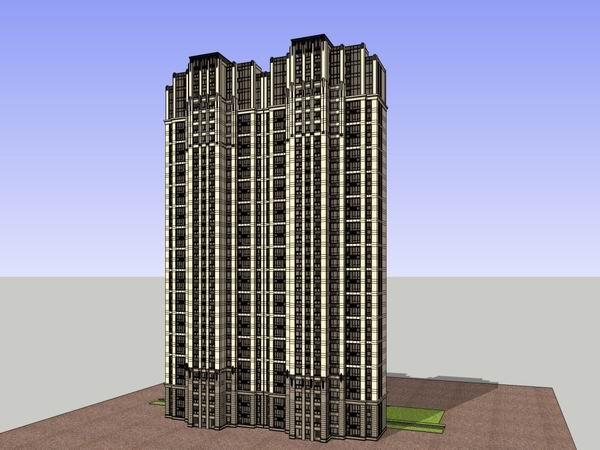 Sketchup住宅模型|高层住宅，古典风格，32层