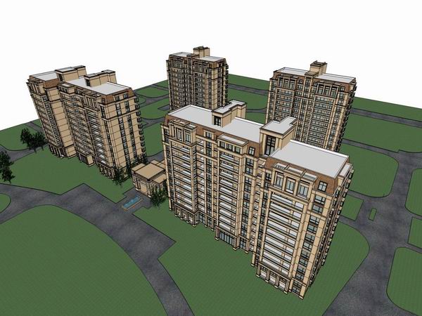 Sketchup住宅模型|高层住宅，现代风格，12层，简欧风格