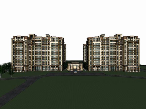 Sketchup住宅模型|高层住宅，现代风格，12层，简欧风格