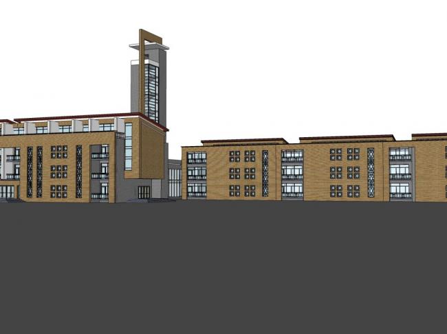 Sketchup学校模型|多层军校营房，学校校园教育建筑，现代风格