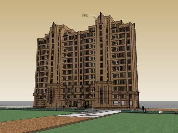 Sketchup住宅模型|高层住宅，古典风格，13层