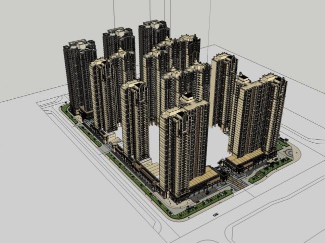 Sketchup住宅模型|高层住宅，现代风格，31层